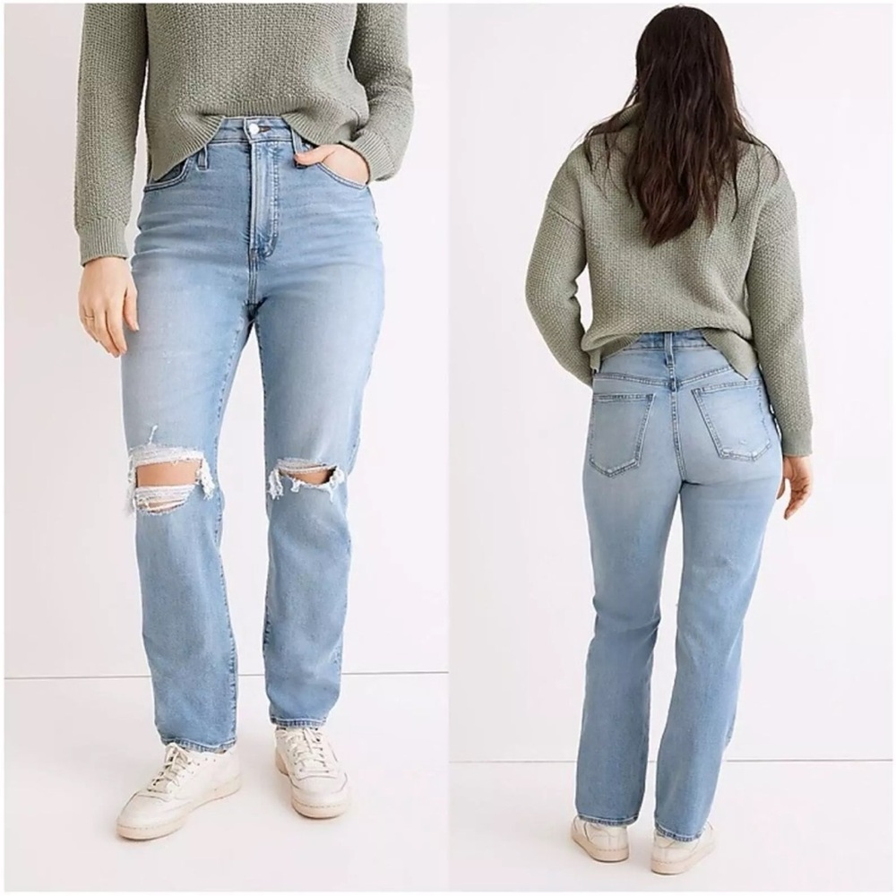 Madewell The Perfect Vintage Straight Knee-Rip Jeans in Danby Wash NWT Size 28